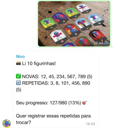 Fotografe suas figurinhas e o Nivo lê e registra automaticamente